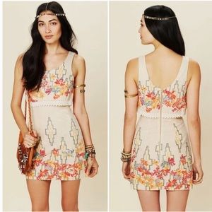 Free People Big Bang Dress Metallic Aztec Print Tea Combo